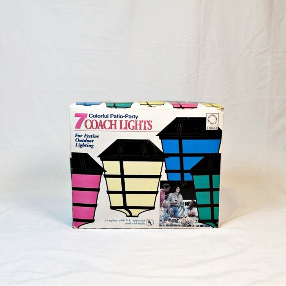 Vintage Lidco Set of 7 Colorful Outdoor Patio Party RV Coach Lamp String Lights